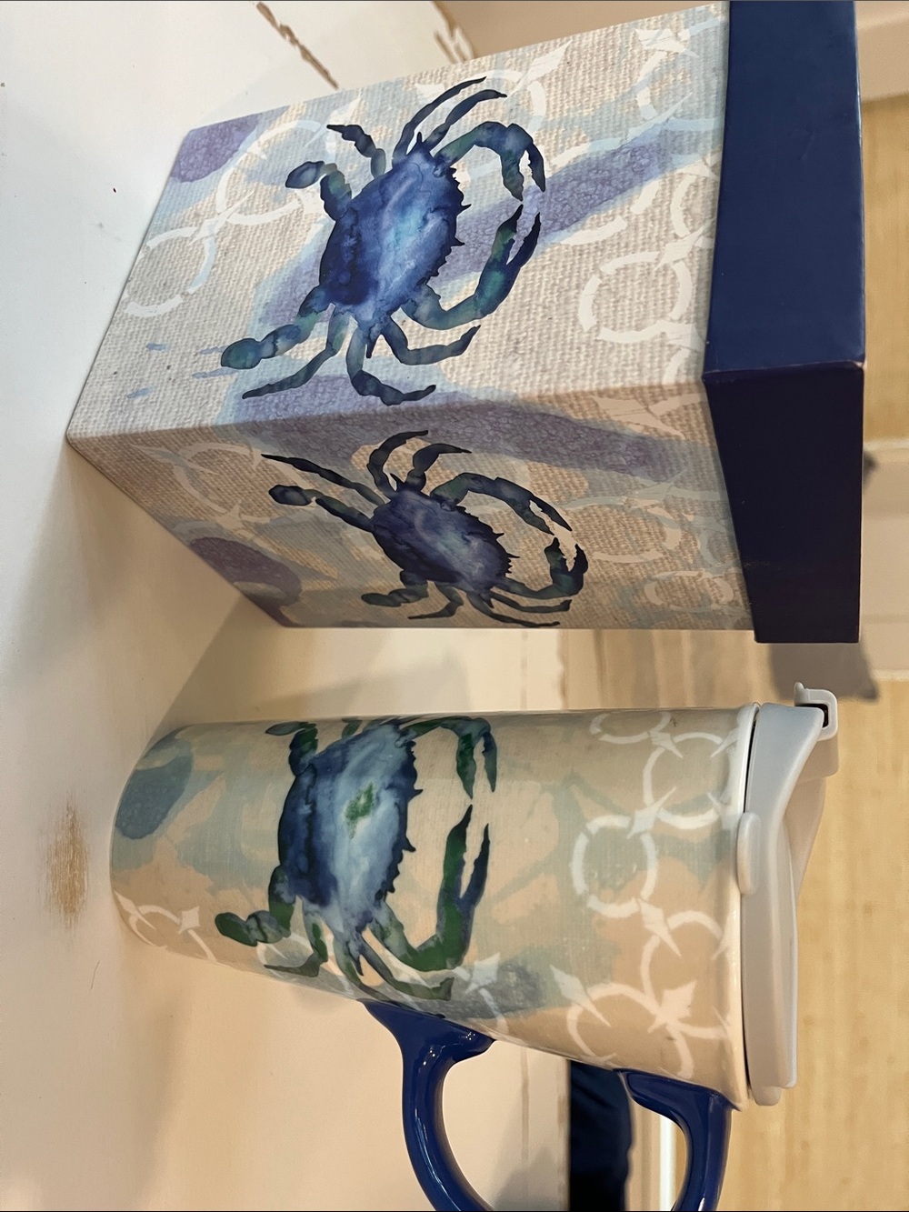 Blue Crab Ceramic Travel Mug with Handle